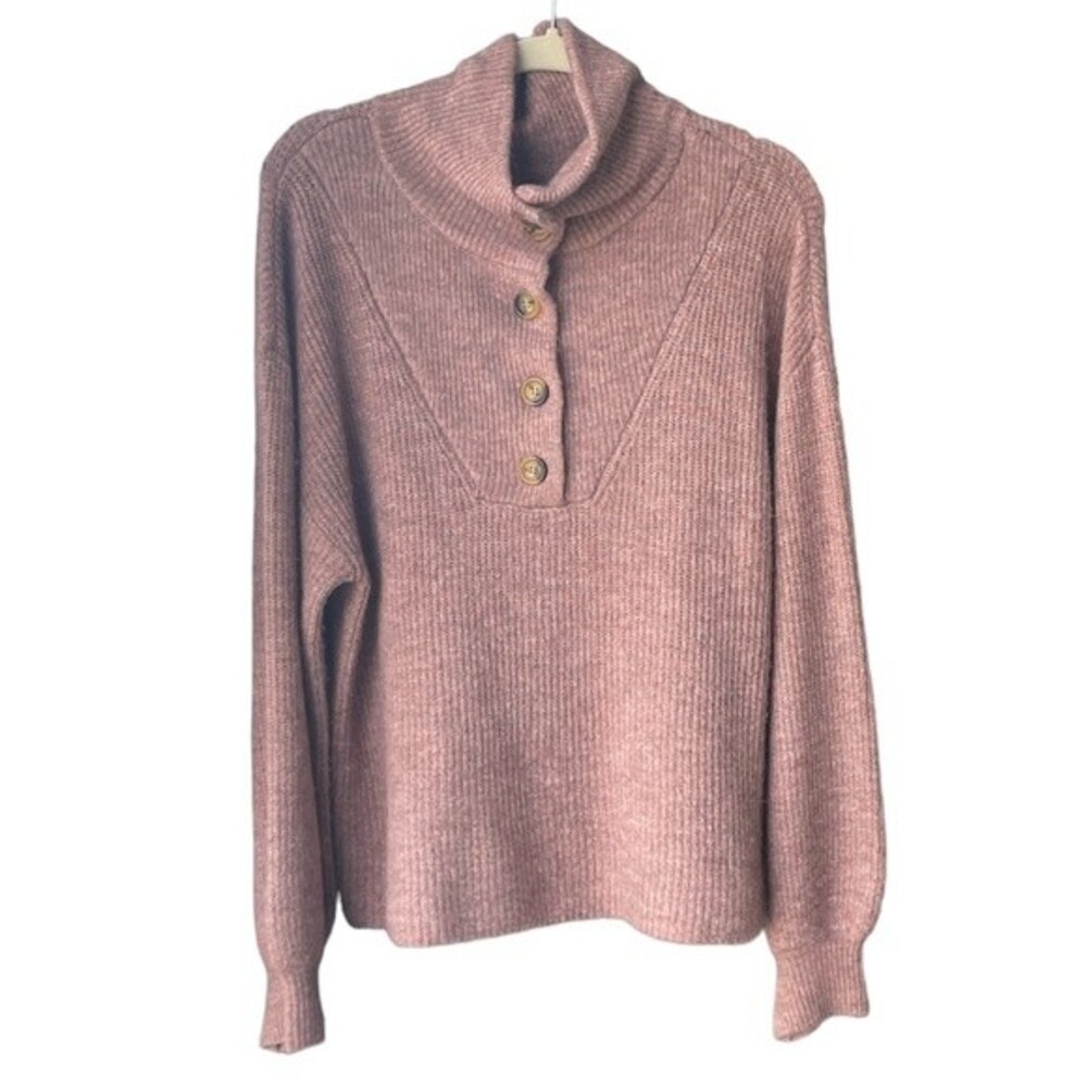 Marled by RC Pink Pullover Button Sweater Size L